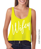 WIFEY Cropped Neon Yellow Tank Top - Bella+Canvas brand