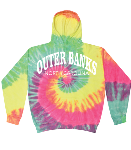 Outer Banks North Carolina Minty Rainbow Tie Dye Hoodie
