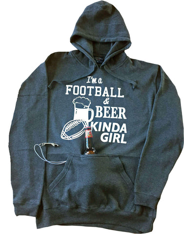 Football & Beer Kinda Girl Fleece Hoodie with Bottle Opener