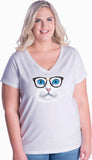 Blue Eyed Cat V-Neck T-Shirt: Curvy Fit Ladies Jersey - Meow Shirt