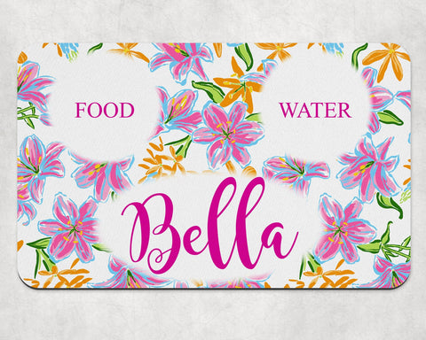 Floral Pet Placemat – Personalized Dog & Cat Food Mat