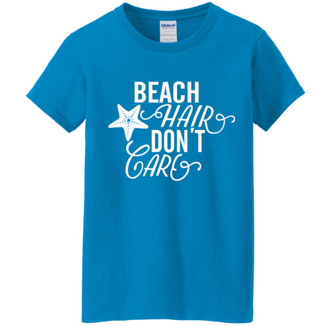 Beach Hair Don't Care T-Shirt: Ladies Cotton Beach Coverup