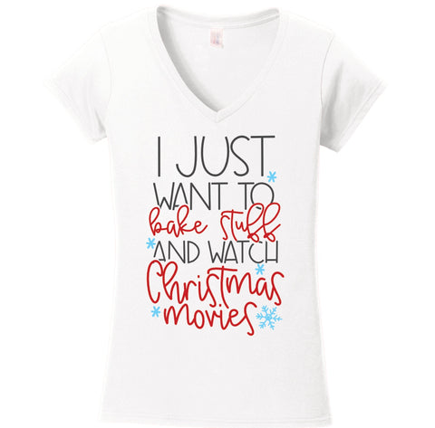 Bake Stuff Watch Christmas Movies V-Neck Tee