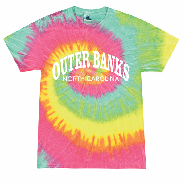 Outer Banks North Carolina Youth Minty Rainbow Tie Dye T-Shirt