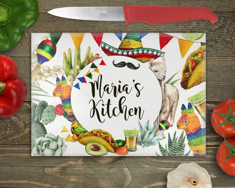 Personalized Cinco de Mayo Tempered Glass Cutting Board: Custom Kitchen Decor