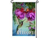 Hummingbird Welcome garden flag 12" x 18". Double Sided polyester flag