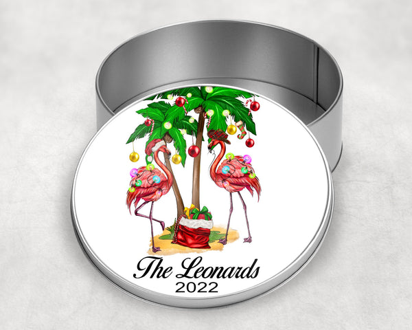 Custom Aluminum Tin: Christmas Flamingo Photo Storage Box