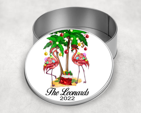 Custom Aluminum Tin: Christmas Flamingo Photo Storage Box