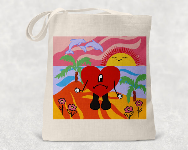 Bad Bunny 'Un Verano Sin Ti' Tote Bag: Sad Heart Beach Burlap Style