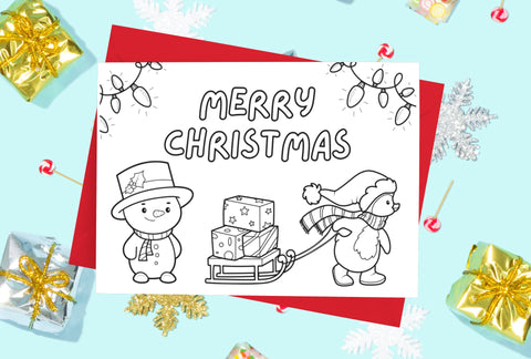 Colorable Christmas Card, Kid's Printable Card (Digital Download)