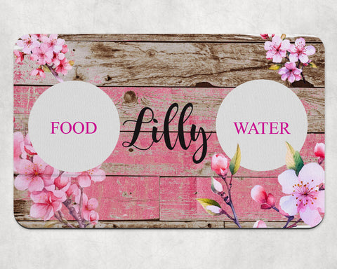 Cherry Blossom Personalized Pet Placemat: Non-Slip Dog/Cat Food Mat