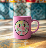 Neon Floral Smiley Face PNG: Distressed Beach Design (Digital Download)