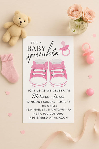 Adorable Baby Girl Sprinkle Invitation Editable 5" x 7" printable