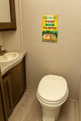 Funny Camper Bathroom Sign, Thou Shalt Not Poop, 5" x 10" Metal RV Decor