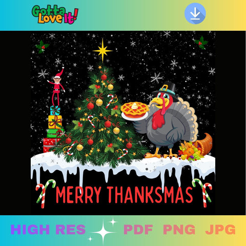 Merry Thanksmas Digital Download - Turkey Christmas Tree PNG, JPG, PDF printables
