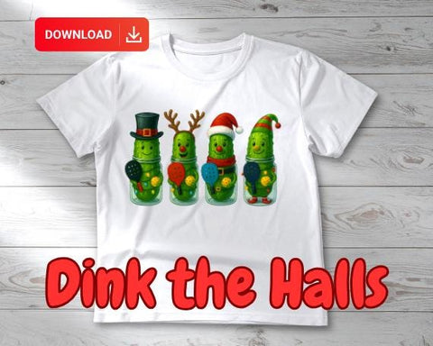 Pickleball Christmas Pickles Digital Art = Funny Holiday Dill Pickles in Jars PNG