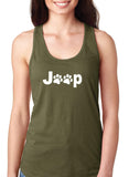 J##p Paws Ladies' Racerback Tank, Animal Lovers Military Green
