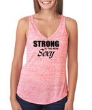 STRONG is the NEW SEXY Red Marble Fitness Tank, Bella Workout Flowy V-Neck, Gym Tank, Yoga, Zuma, Jogging, Cycling, Walking Comfy Tank