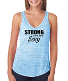 STRONG is the NEW SEXY Blue Marble Fitness Tank, Bella Workout Flowy V-Neck, Gym Tank, Yoga, Zuma, Jogging, Cycling, Walking Comfy Tank