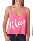 WIFEY Cropped Neon Pink Tank Top - Bella+Canvas brand